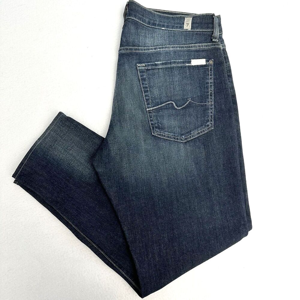 7 For All Mankind Mens Jeans 34 Relaxed Straight Mid Rise Dark Blue Hemmed 27"